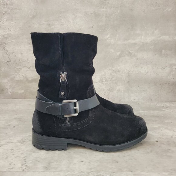 Clarks Womens Boots Size 7 M Black Suede Nissini Pearl Size Buckle New - Picture 3 of 13